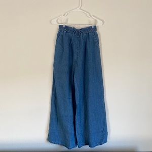 Wide leg denim chambray pants